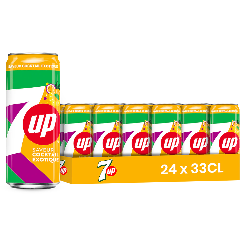 7up tropical – Pack de 24 Canettes 33 cl | Grossiste Boissons et épiceries France | DESTOCK BREIZH DISTRIBUTION