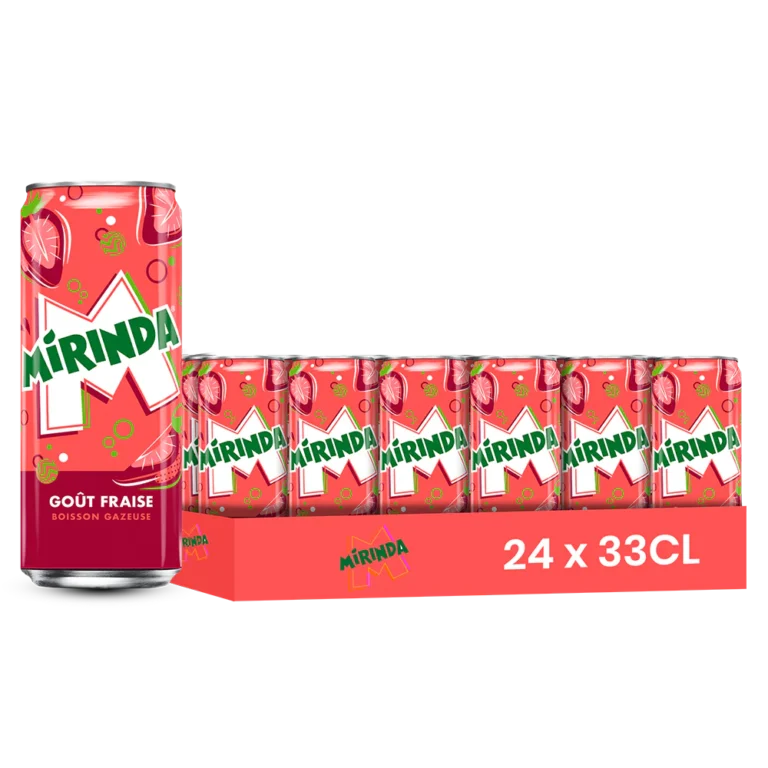Mirinda fraise – Pack de 24 Canettes 33 cl | Grossiste Boissons et épiceries France | DESTOCK BREIZH DISTRIBUTION