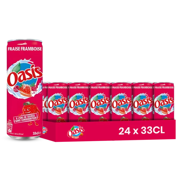 Oasis fraise framboise – Pack de 24 Canettes 33 cl | Grossiste Boissons et épiceries France | DESTOCK BREIZH DISTRIBUTION