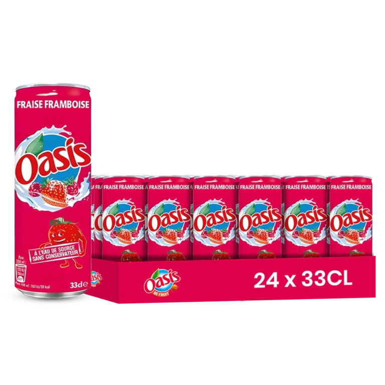 Oasis fraise framboise – Pack de 24 Canettes 33 cl | Grossiste Boissons et épiceries France | DESTOCK BREIZH DISTRIBUTION