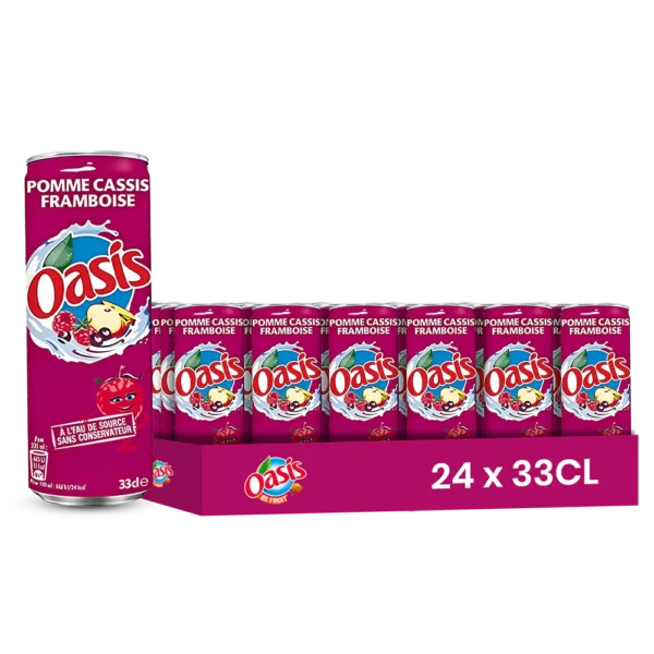 Oasis pomme cassis – Pack de 24 Canettes 33 cl | Grossiste Boissons et épiceries France | DESTOCK BREIZH DISTRIBUTION