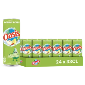 Oasis pomme poire – Pack de 24 Canettes 33 cl | Grossiste Boissons et épiceries France | DESTOCK BREIZH DISTRIBUTION