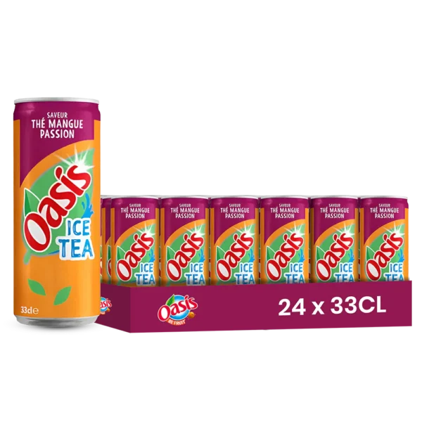 Oasis thé mangue passion – Pack de 24 Canettes 33 cl | Grossiste Boissons et épiceries France | DESTOCK BREIZH DISTRIBUTION
