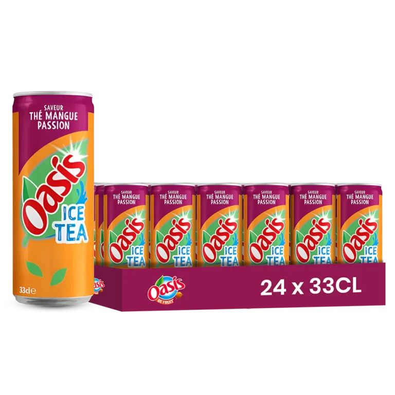 Oasis thé mangue passion – Pack de 24 Canettes 33 cl | Grossiste Boissons et épiceries France | DESTOCK BREIZH DISTRIBUTION