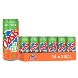 Oasis thé pêche – Pack de 24 Canettes 33 cl | Grossiste Boissons et épiceries France | DESTOCK BREIZH DISTRIBUTION