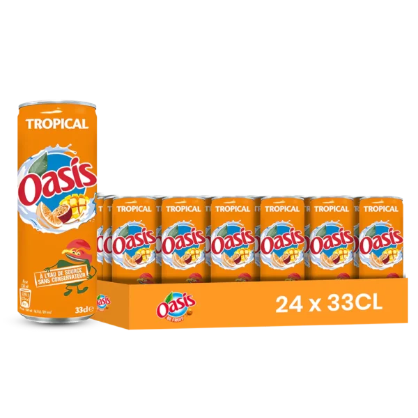 Oasis tropical – Pack de 24 Canettes 33 cl | Grossiste Boissons et épiceries France | DESTOCK BREIZH DISTRIBUTION