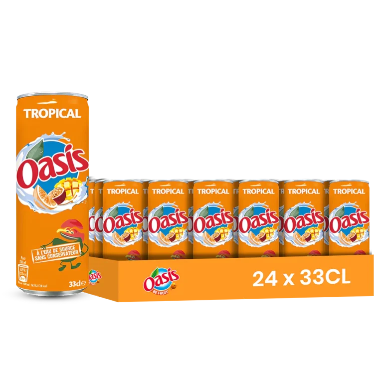 Oasis tropical – Pack de 24 Canettes 33 cl | Grossiste Boissons et épiceries France | DESTOCK BREIZH DISTRIBUTION